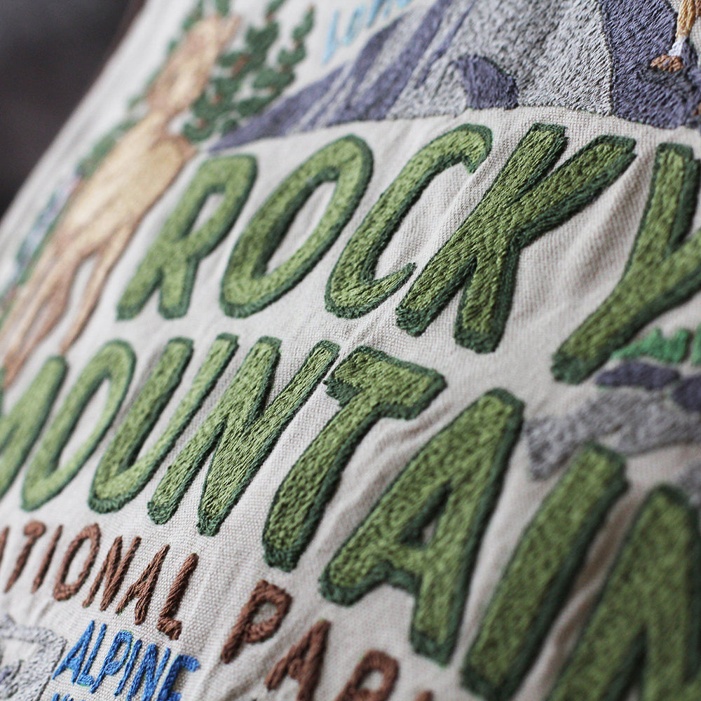 Rocky Mountain National Park Hand-Embroidered Pillow by Cat Studio from Quirks!