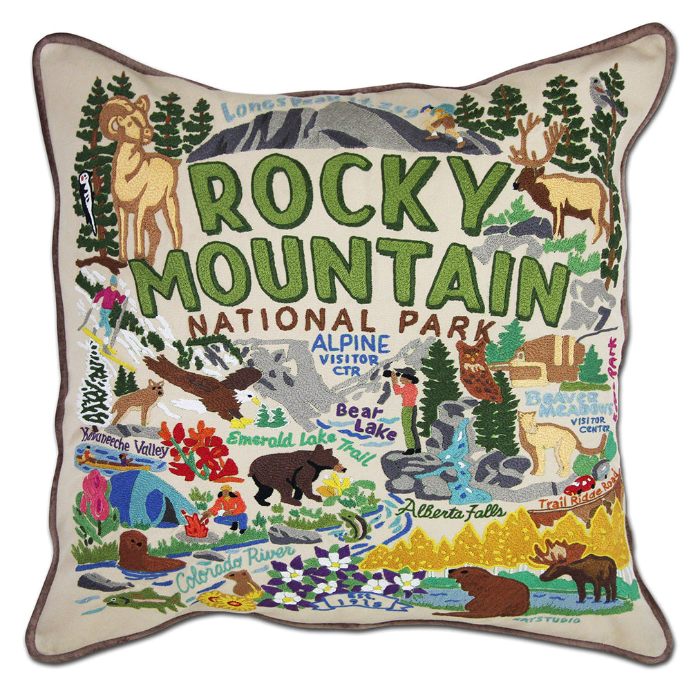 Rocky Mountain National Park Hand-Embroidered Pillow by Cat Studio from Quirks!