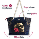 Rose Skull Navy Shoulder Beach Bag From Zapps Clothing