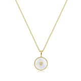 Round Mother Of Pearl Pendant With CZ Center Stone Necklace from eklexic