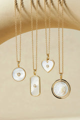 Round Mother Of Pearl Pendant With CZ Center Stone Necklace from eklexic
