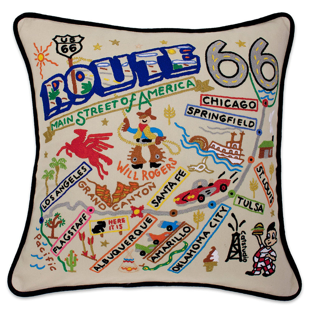 Route 66 Hand-Embroidered Pillow from Quirks!