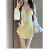 Ruched Knot Swimsuit Set – Korean Mini Dress with Sheer Cover-Up from Kawaii Stop