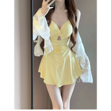 Ruched Knot Swimsuit Set – Korean Mini Dress with Sheer Cover-Up from Kawaii Stop