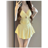 Ruched Knot Swimsuit Set – Korean Mini Dress with Sheer Cover-Up from Kawaii Stop