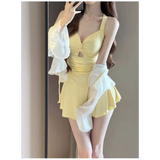Ruched Knot Swimsuit Set – Korean Mini Dress with Sheer Cover-Up from Kawaii Stop