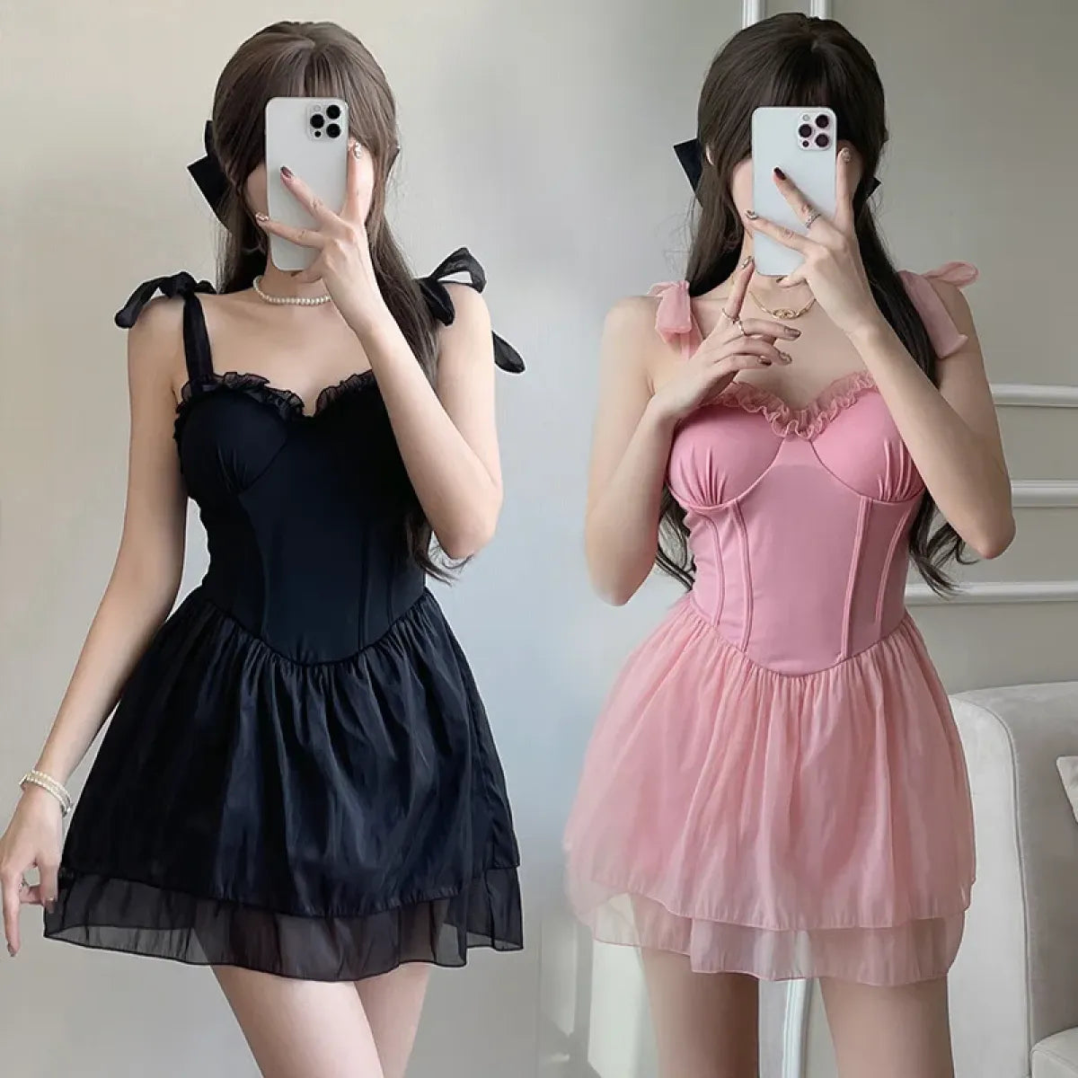 Ruffle Corset Swimsuit Dress – Korean Sweet One-Piece Swimwear from Kawaii Stop