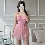 Ruffle Corset Swimsuit Dress – Korean Sweet One-Piece Swimwear from Kawaii Stop