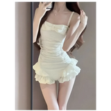 Ruffle One-Piece Swimsuit – Korean Bow Bodysuit with Pearl Strap from Kawaii Stop
