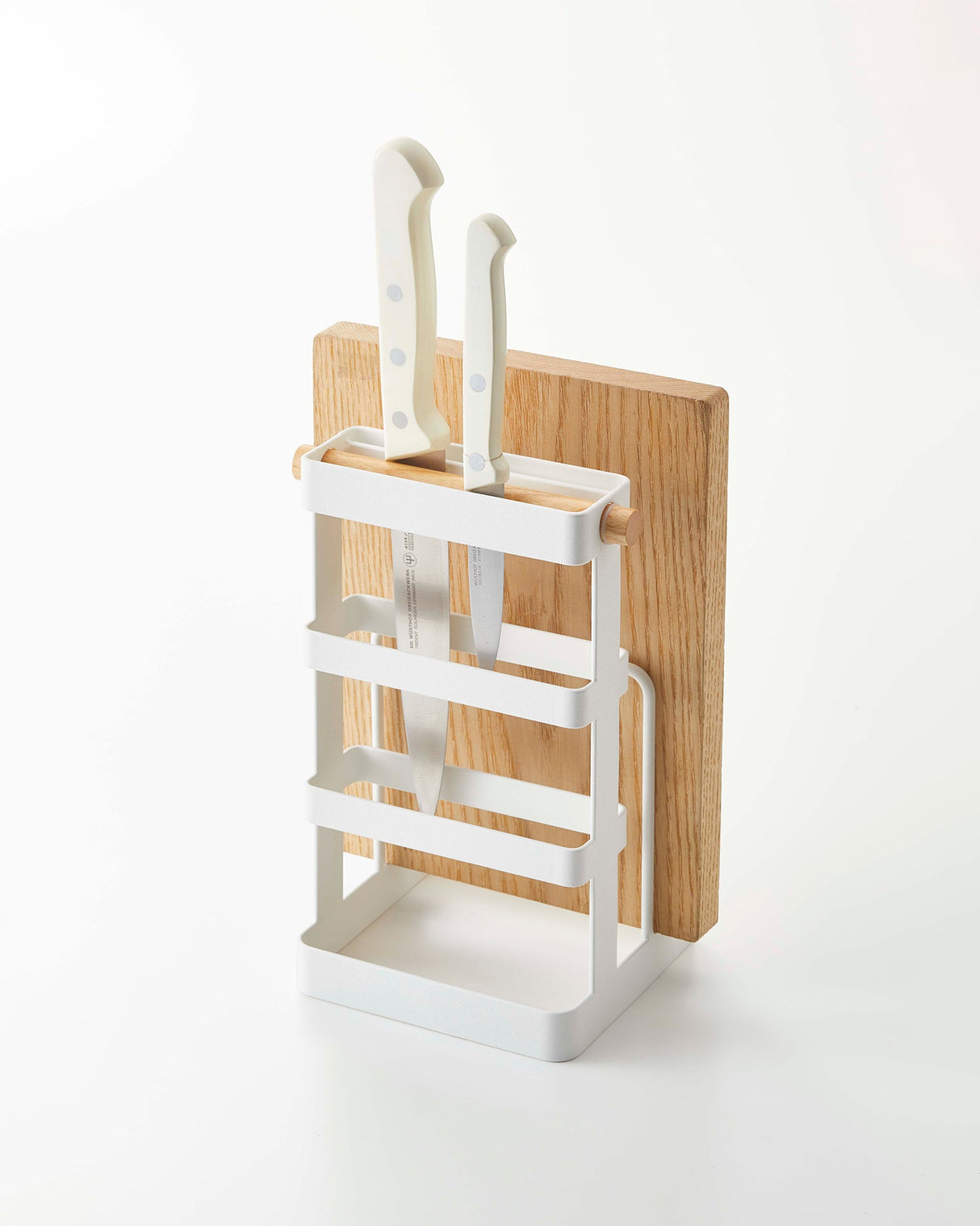 Knife & Cutting Board Stand - Steel + Wood from Yamazaki Home