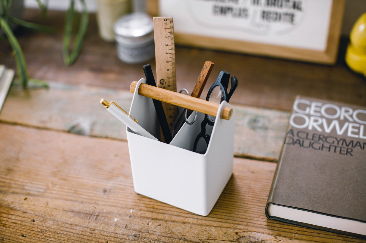 Pen + Desk Organizer - Two Sizes - Steel + Wood from Yamazaki Home