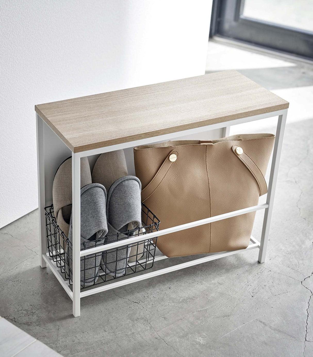 Entryway Storage Organizer & Bench (18" H)  - Steel + Wood from Yamazaki Home