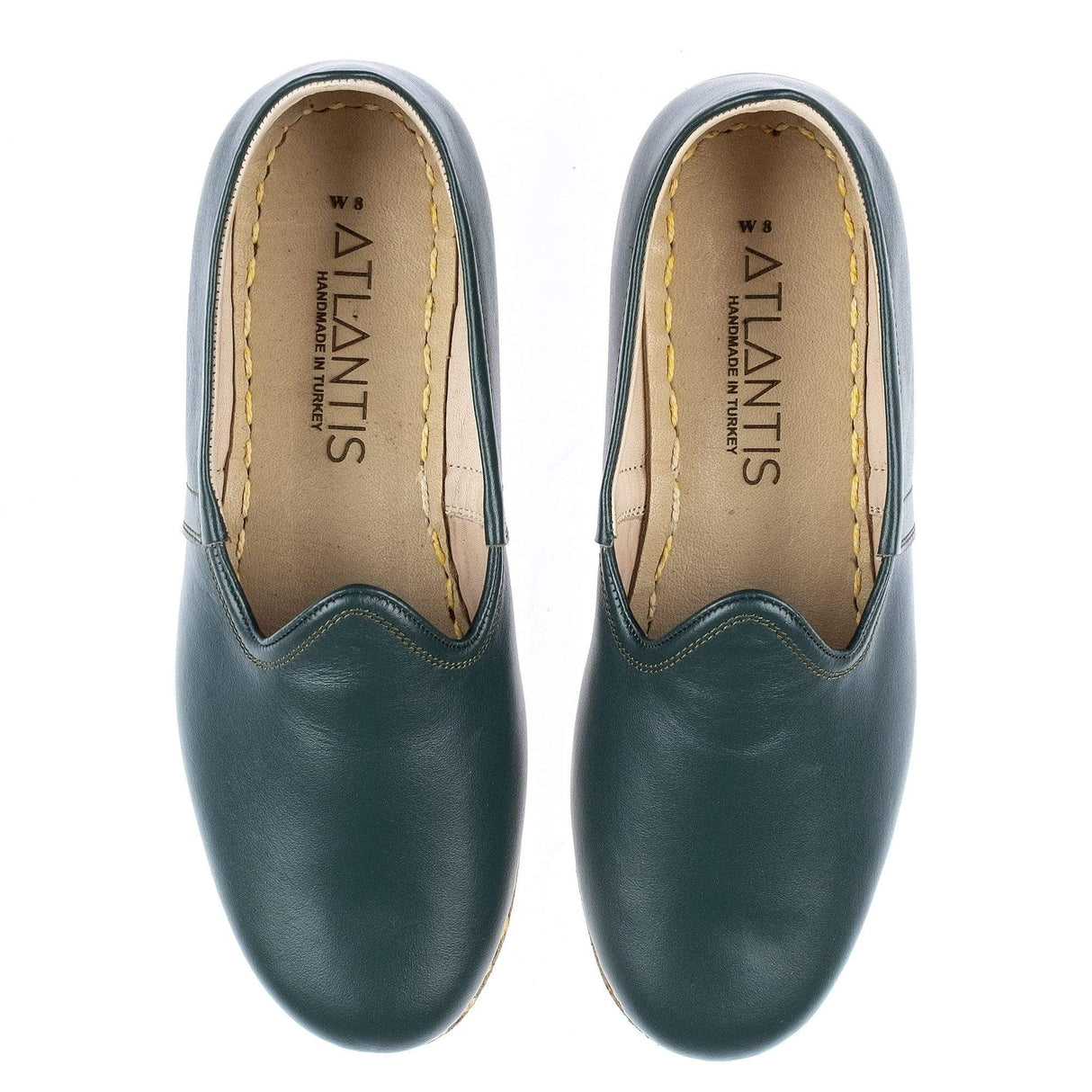 Women's Bottle Green Slip On Shoes from Atlantis Handmade Shoes