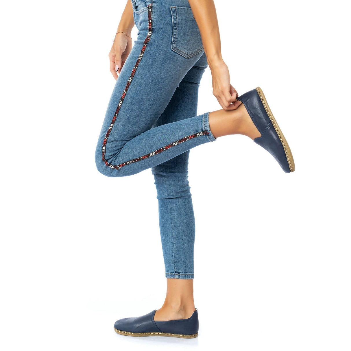 Women's Navy Slip On Shoes from Atlantis Handmade Shoes