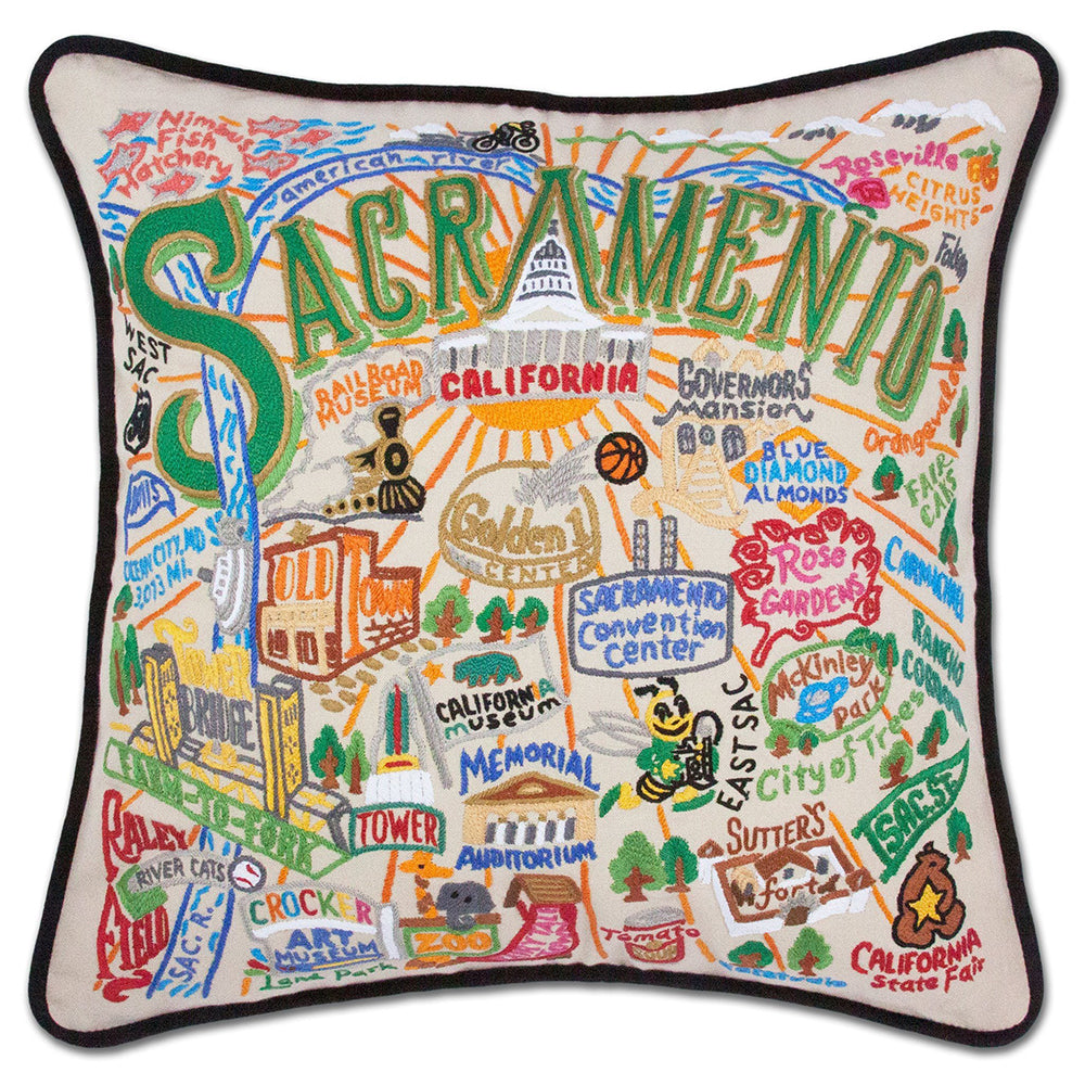 Sacramento Hand-Embroidered Pillow from Quirks!