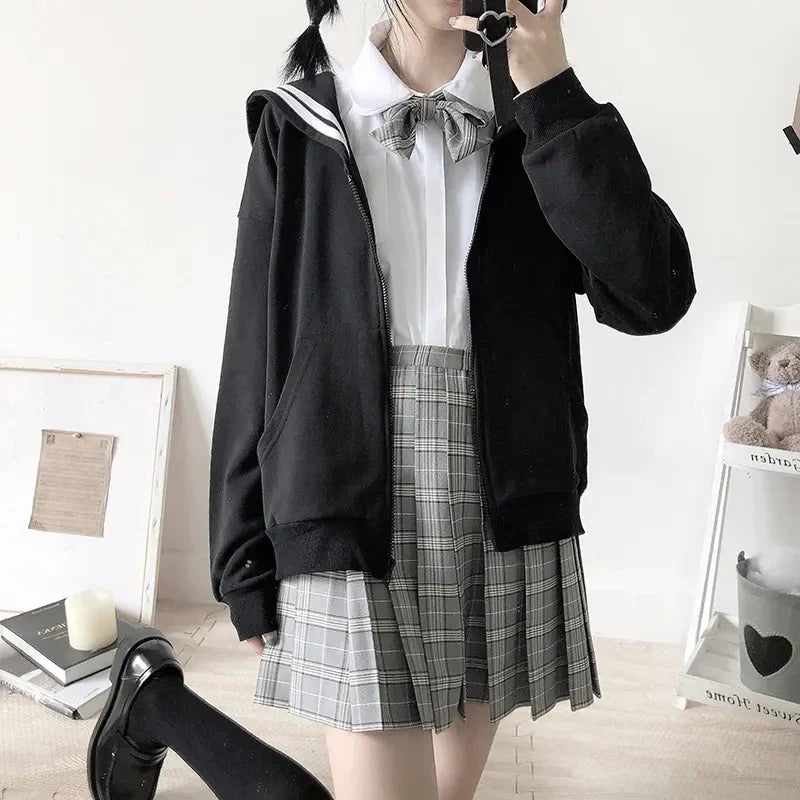 Black Sailor Collar Hoodie – Kawaii Preppy Lolita Sweatshirt From Kawaii Stop