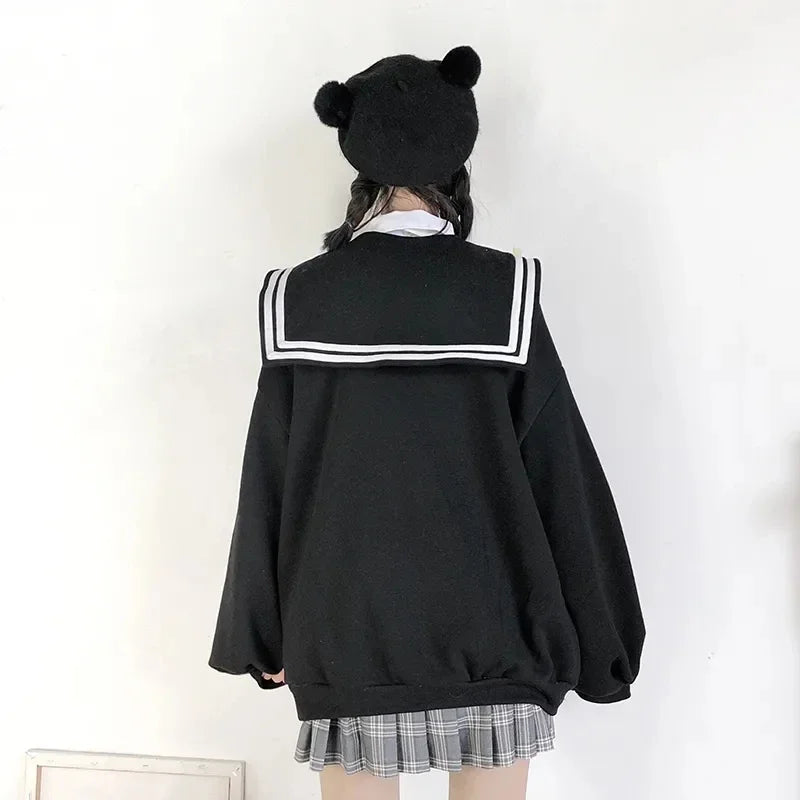 Black Sailor Collar Hoodie – Kawaii Preppy Lolita Sweatshirt From Kawaii Stop