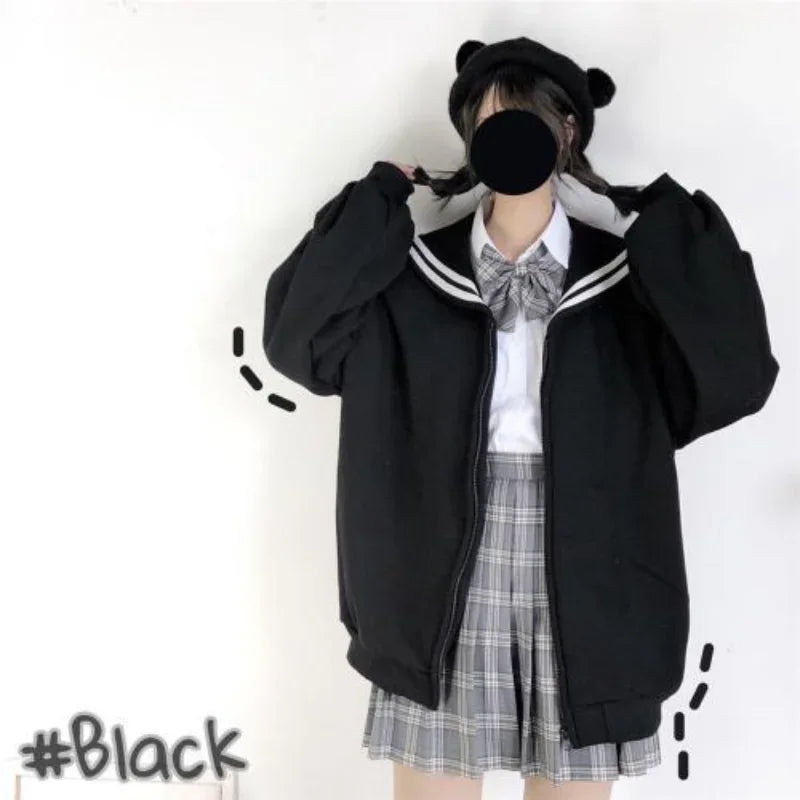 Black Sailor Collar Hoodie – Kawaii Preppy Lolita Sweatshirt From Kawaii Stop