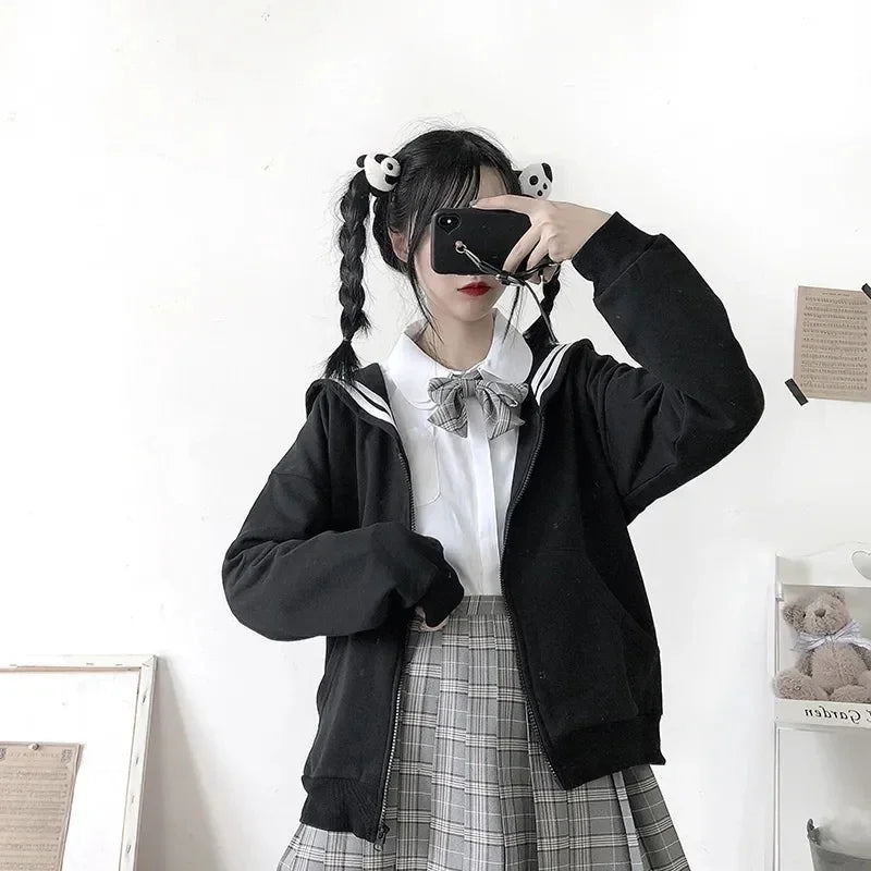 Black Sailor Collar Hoodie – Kawaii Preppy Lolita Sweatshirt From Kawaii Stop