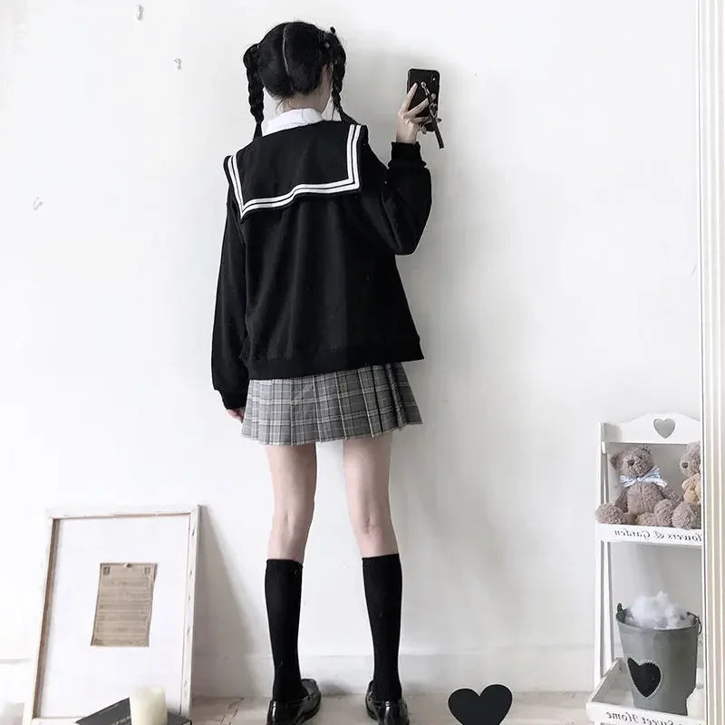 Black Sailor Collar Hoodie – Kawaii Preppy Lolita Sweatshirt From Kawaii Stop