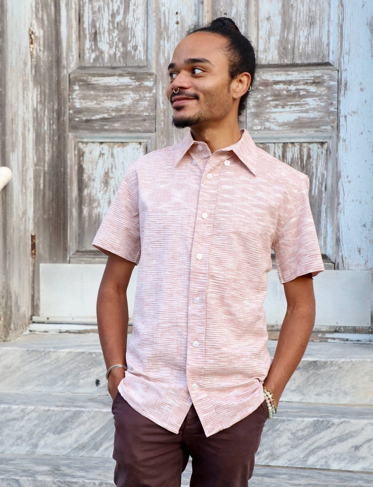 Salmon Men's Button Down Shirt from Passion Lilie