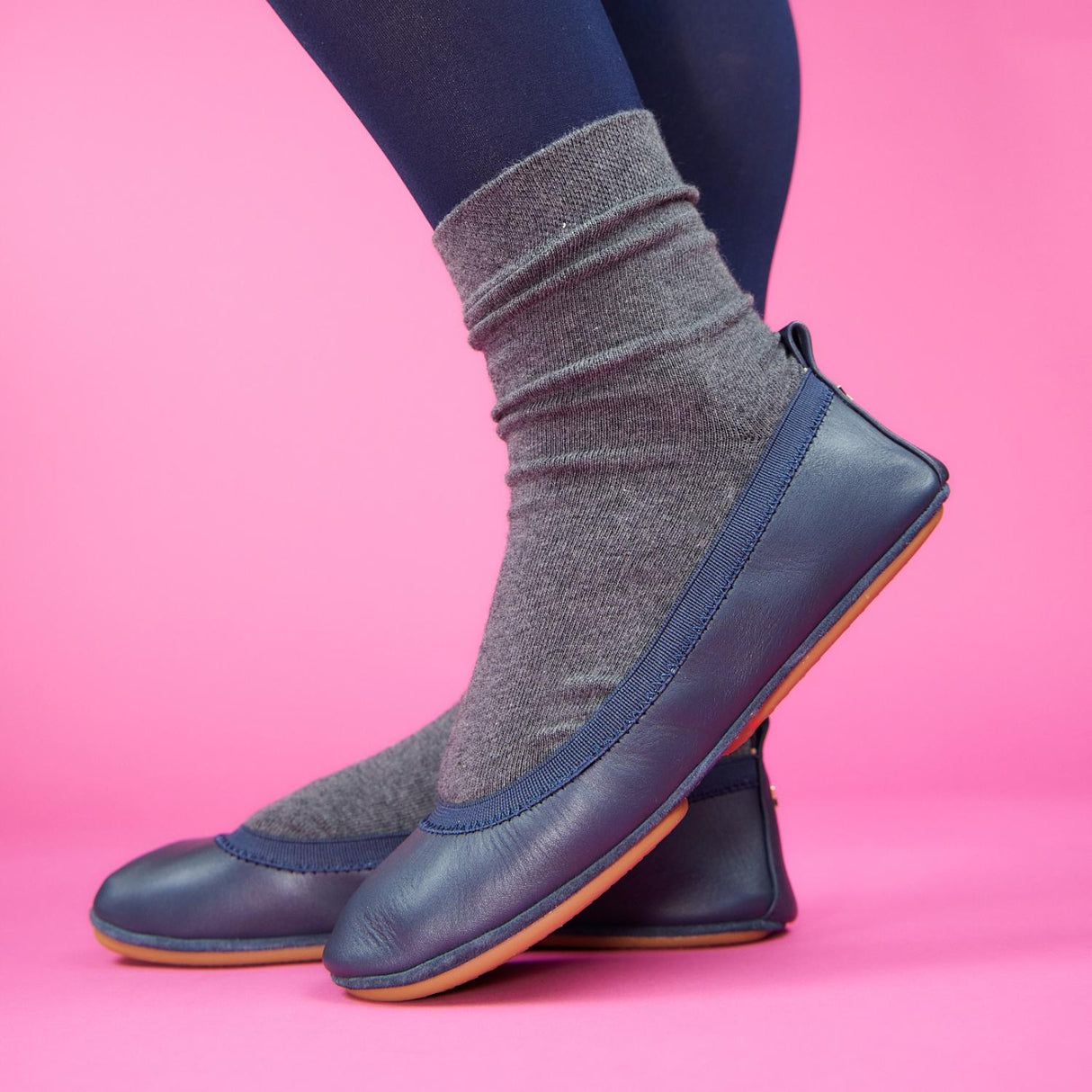 Samara Foldable Ballet Flat in Deep Navy Leather from Yosi Samra