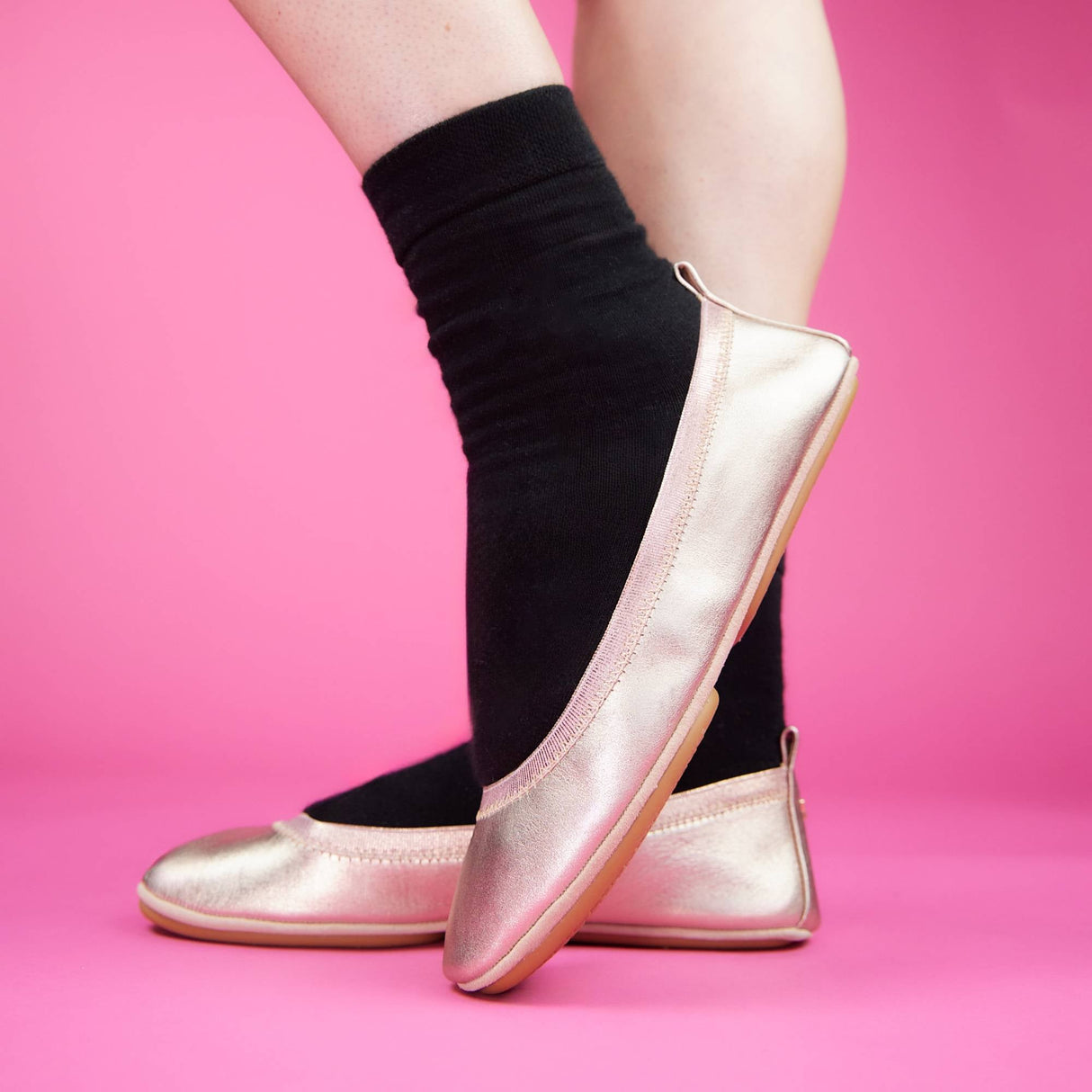 Samara Foldable Ballet Flat in Rose Gold Leather from Yosi Samra