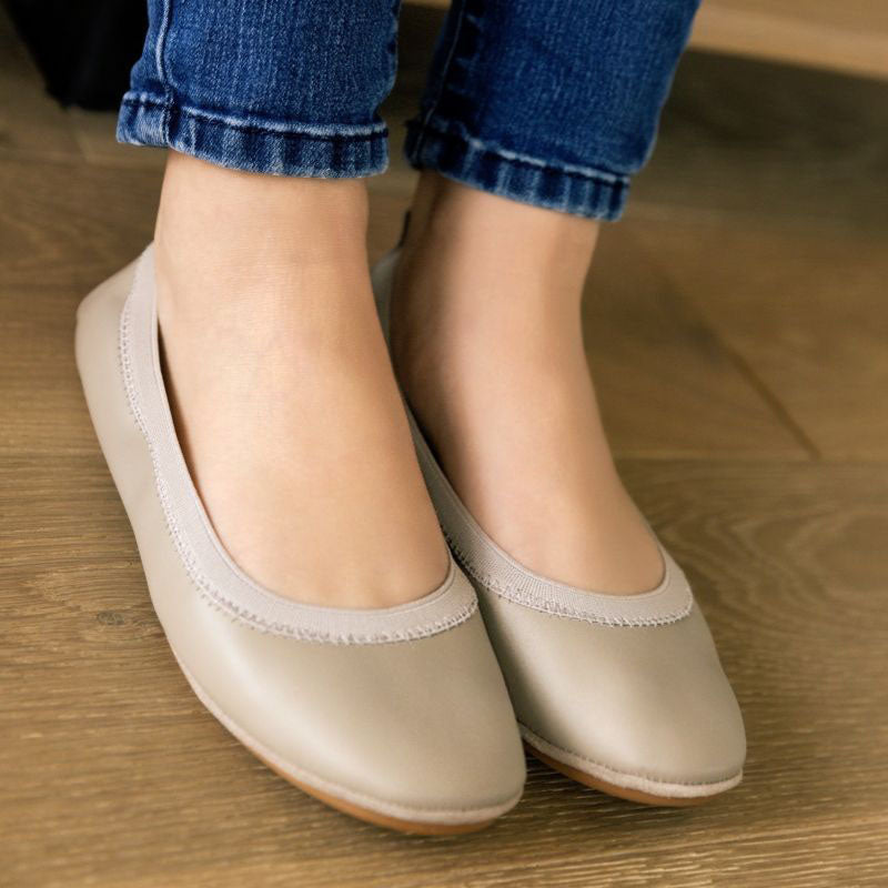 Samara Foldable Ballet Flat in Simply Taupe Leather from Yosi Samra