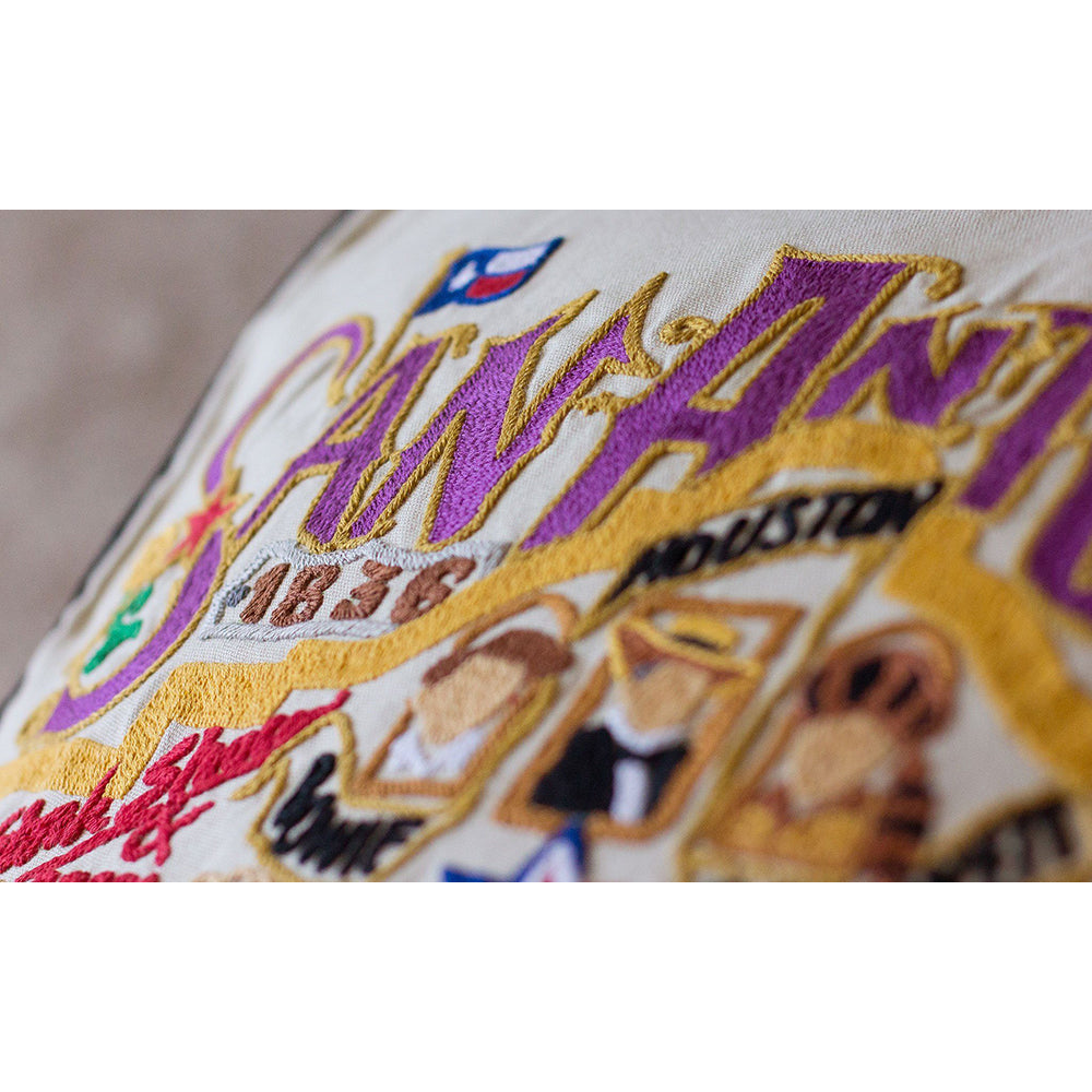 San Antonio, TX Hand-Embroidered Pillow from Quirks!