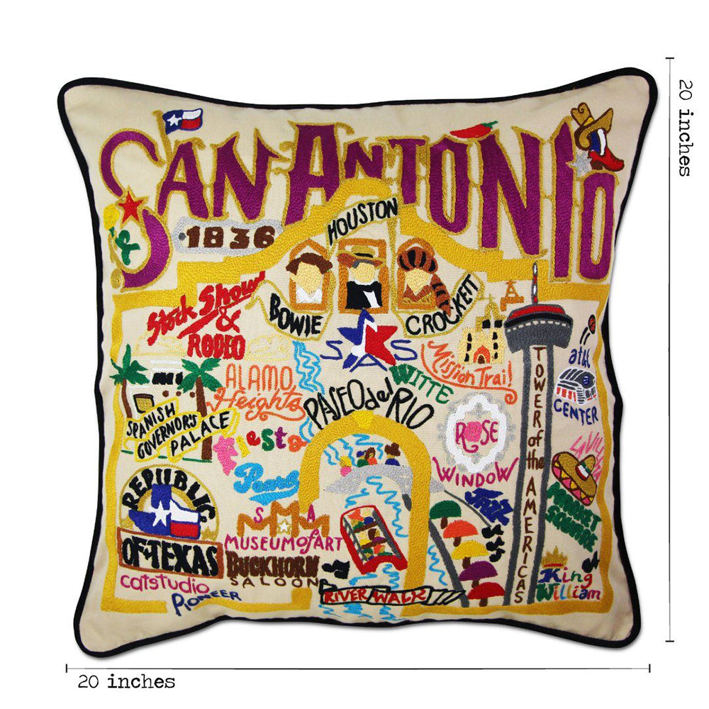 San Antonio, TX Hand-Embroidered Pillow from Quirks!