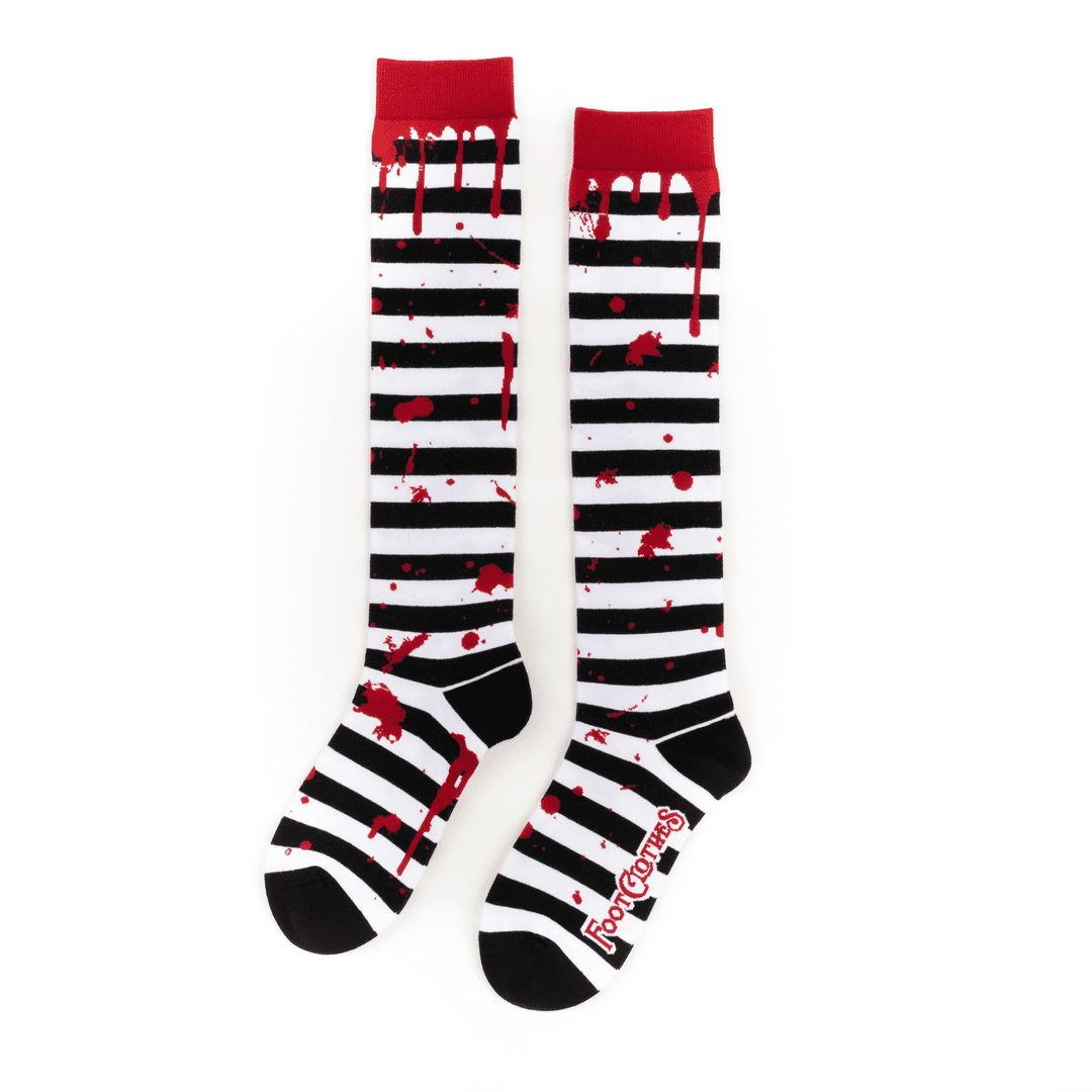Sanguine Stripes Blood Spatter Knee High Socks from FootClothes