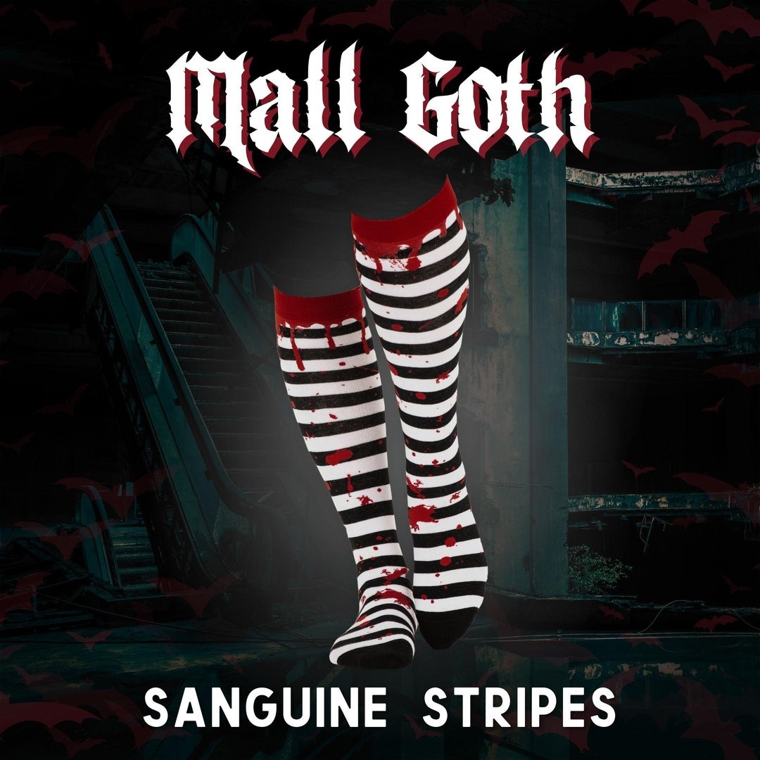 Sanguine Stripes Blood Spatter Knee High Socks from FootClothes