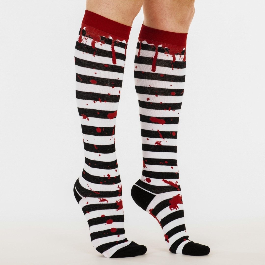Sanguine Stripes Blood Spatter Knee High Socks from FootClothes