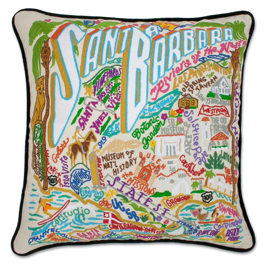 Santa Barbara, CA Hand-Embroidered Pillow from Quirks!