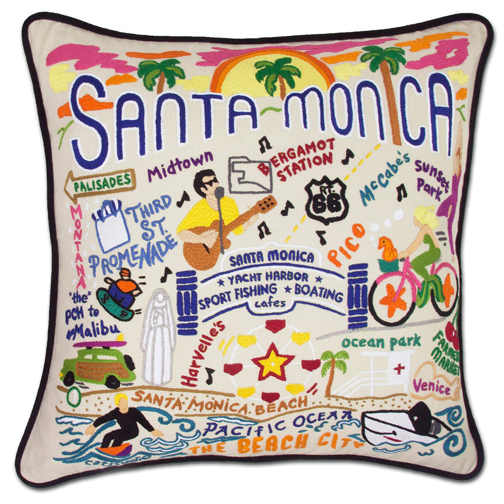 Santa Monica, CA Hand-Embroidered Pillow from Quirks!