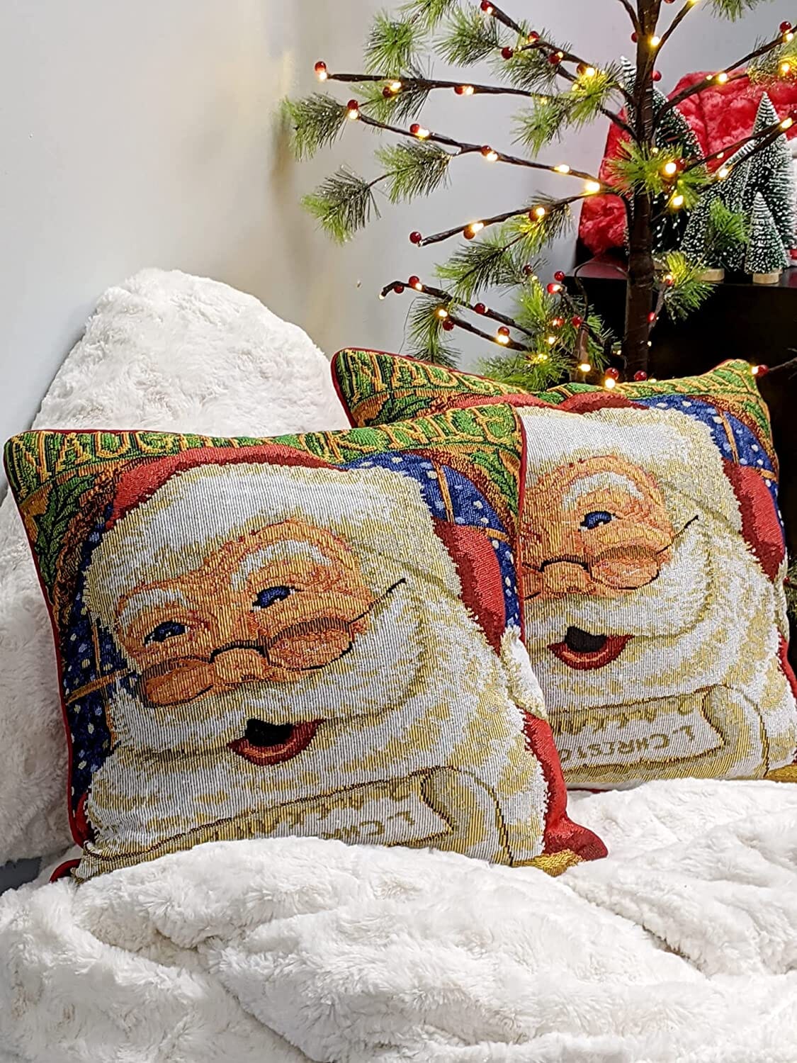 DaDa Bedding Naughty or Nice Santa Claus Christmas Woven Tapestry Throw Pillow Cover - 16" x 16" from DaDalogy Bedding Collection