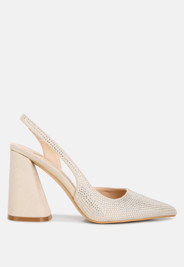 Saranna Rhinestone Embellished Suede Heel Sandals from London Rag International