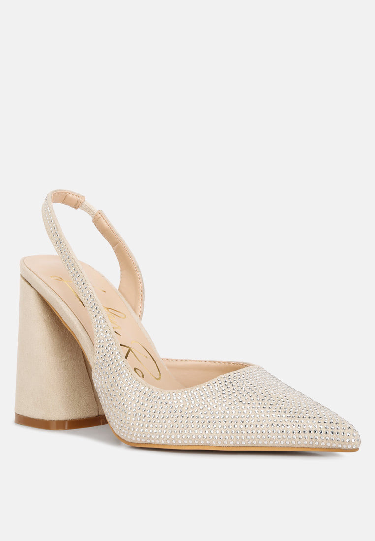Saranna Rhinestone Embellished Suede Heel Sandals from London Rag International