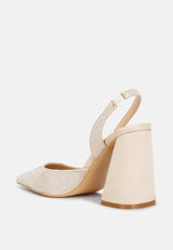 Saranna Rhinestone Embellished Suede Heel Sandals from London Rag International