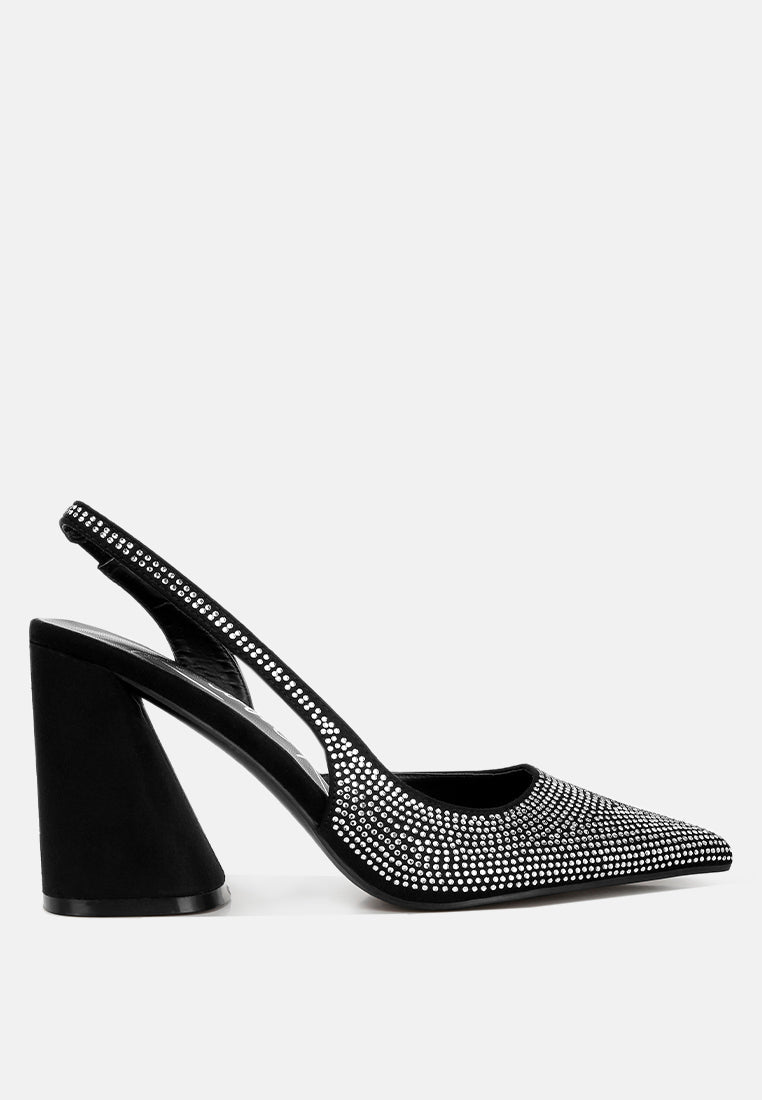 Saranna Rhinestone Embellished Suede Heel Sandals from London Rag International