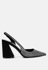 Saranna Rhinestone Embellished Suede Heel Sandals from London Rag International
