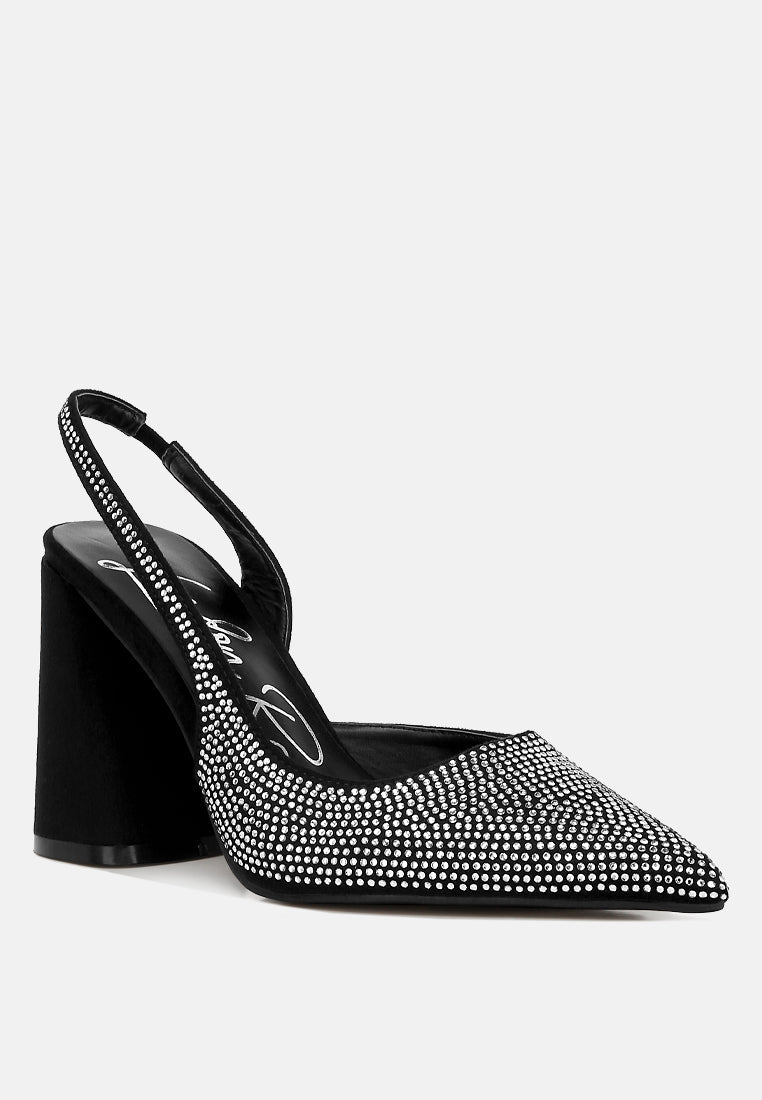 Saranna Rhinestone Embellished Suede Heel Sandals from London Rag International