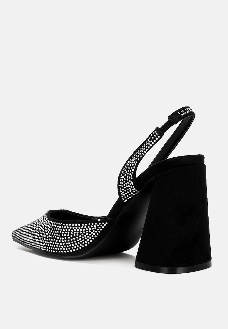 Saranna Rhinestone Embellished Suede Heel Sandals from London Rag International