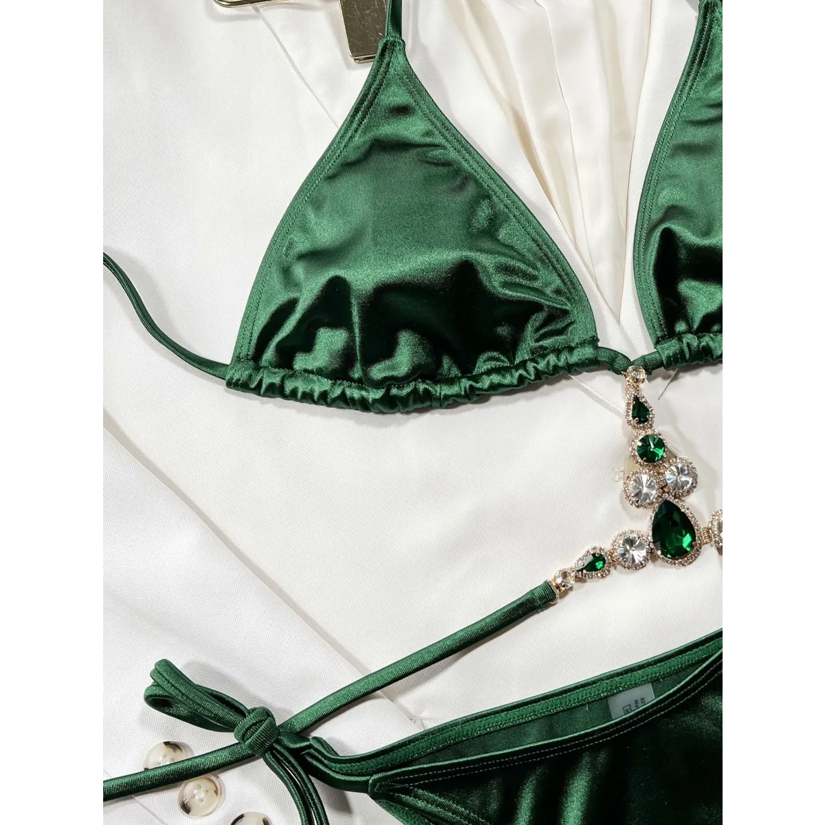 Satin Rhinestone Bikini Set – Sexy Halter Tie Beach Swimwear from Kawaii Stop