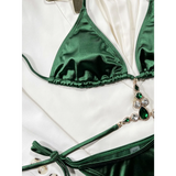 Satin Rhinestone Bikini Set – Sexy Halter Tie Beach Swimwear from Kawaii Stop