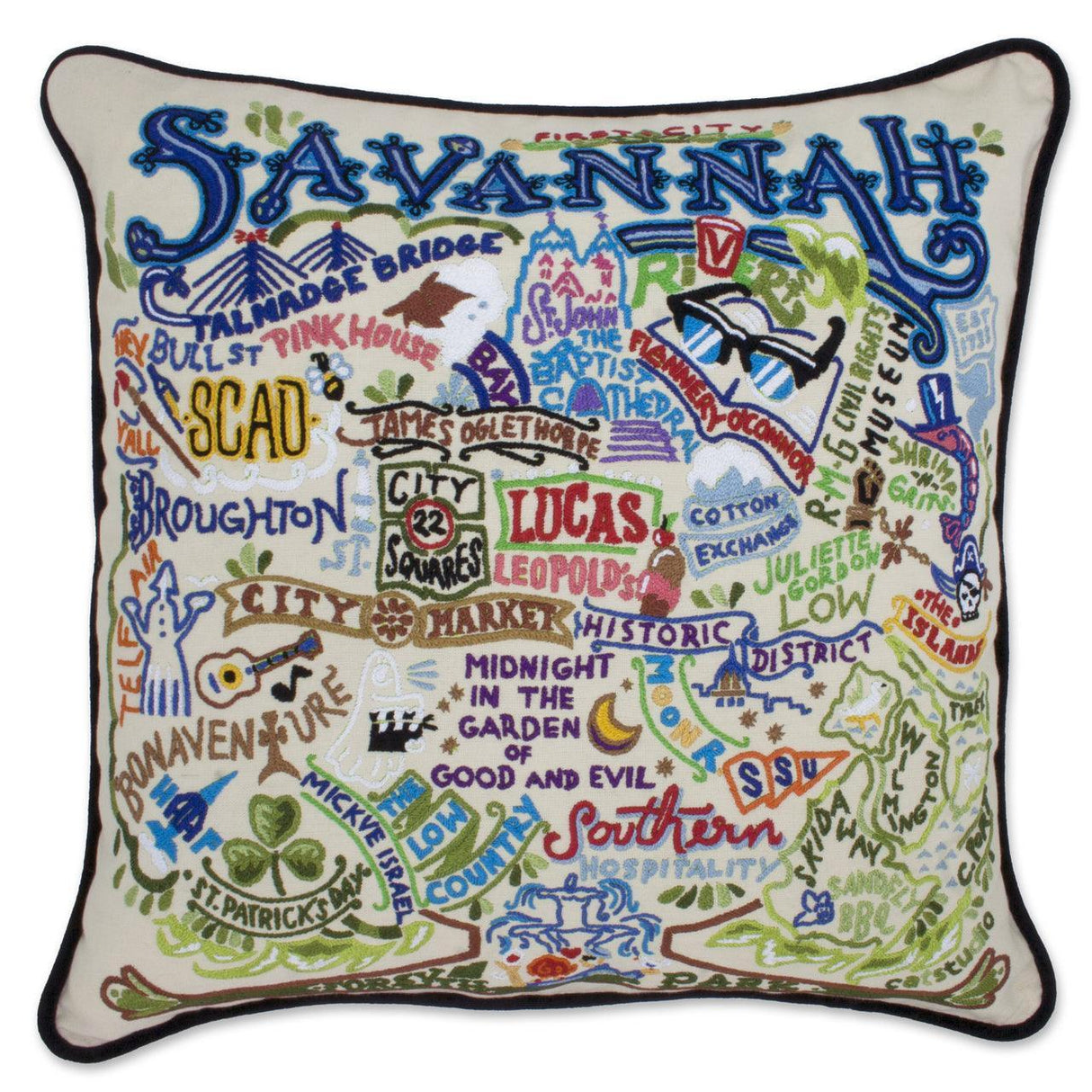 Savannah, GA Hand-Embroidered Pillow from Quirks!
