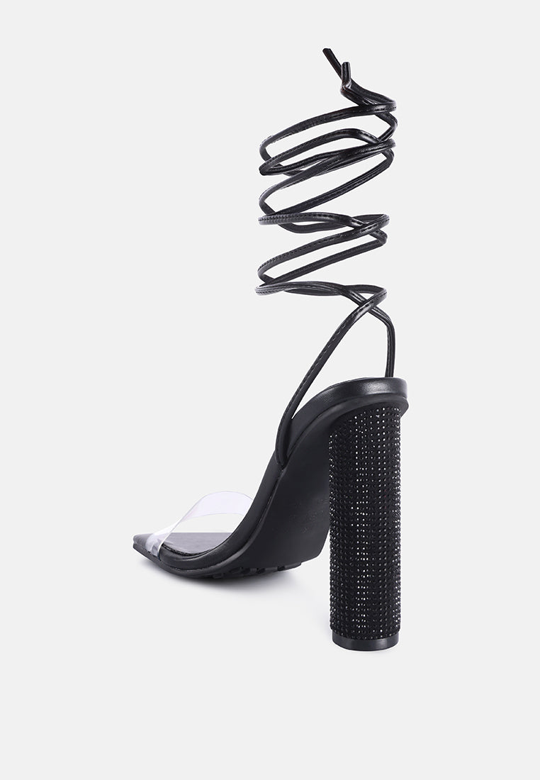 Scansta Lace Up Rhinestone Embellished Heel Sandals from London Rag International
