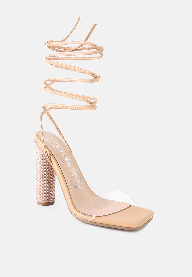 Scansta Lace Up Rhinestone Embellished Heel Sandals from London Rag International
