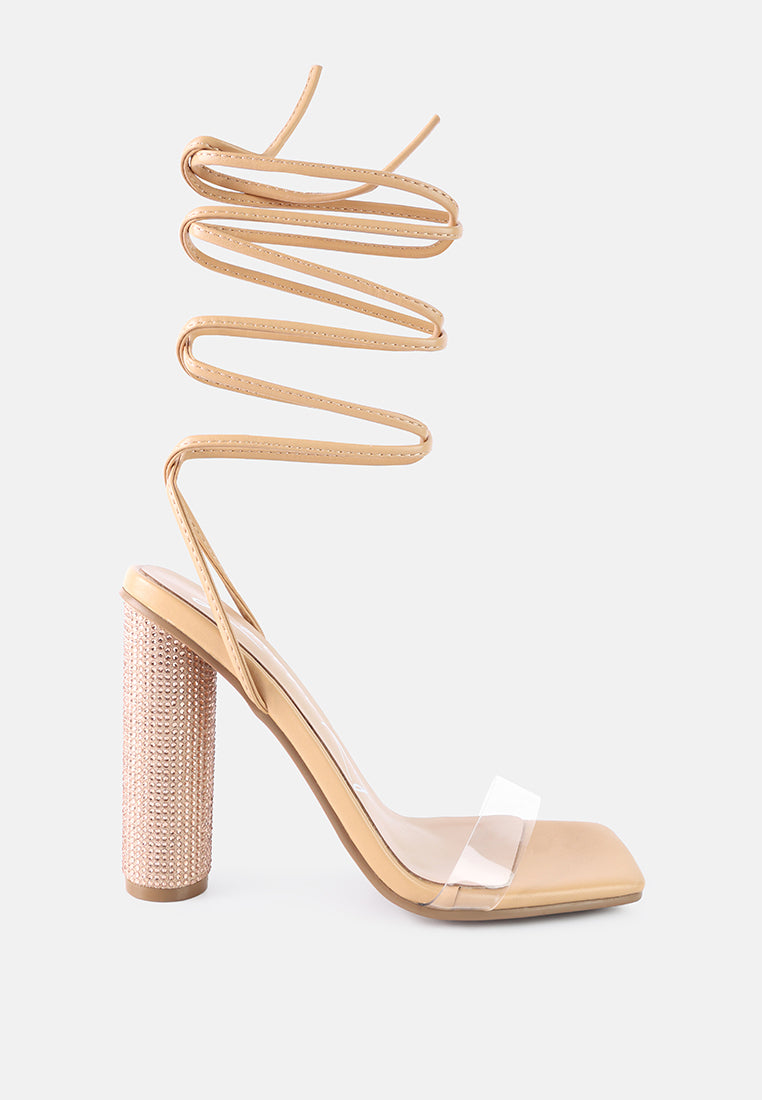 Scansta Lace Up Rhinestone Embellished Heel Sandals from London Rag International
