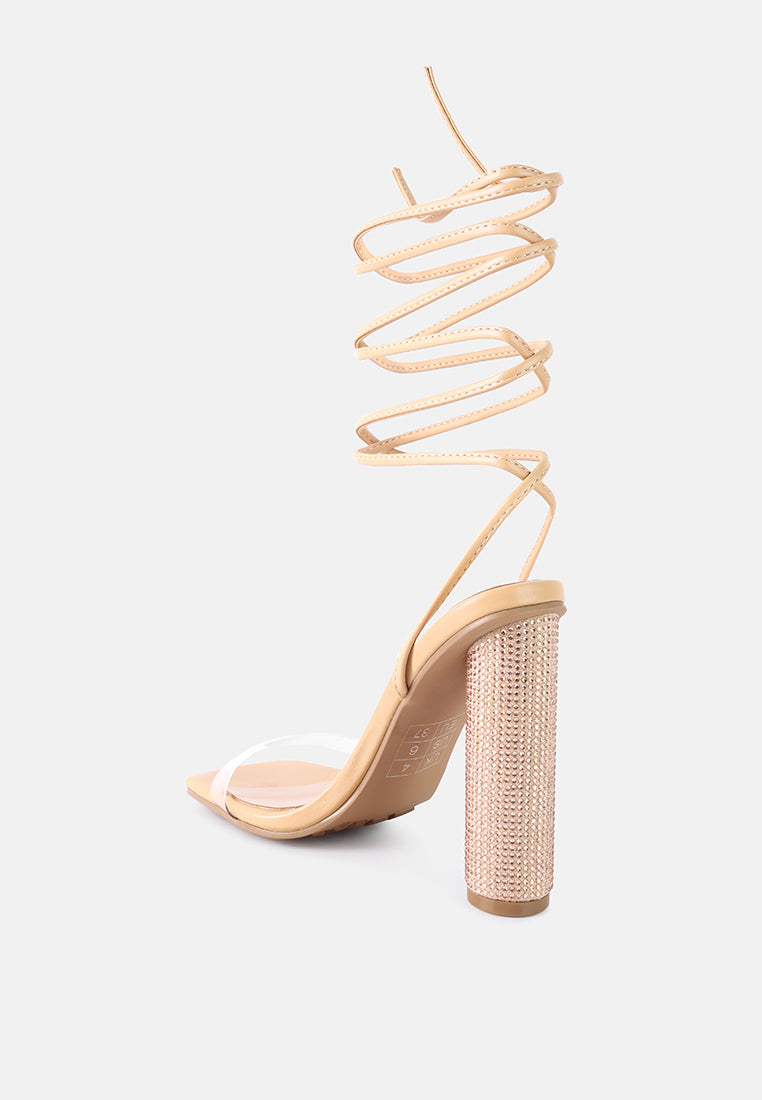 Scansta Lace Up Rhinestone Embellished Heel Sandals from London Rag International